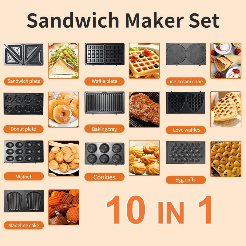 Mini Waffle Maker Machine - Elettrodomestico 220/110V 10 in 1, Piastra